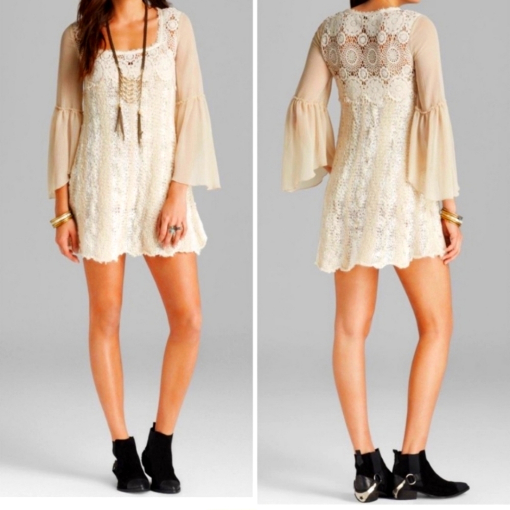 Free People Aurora Crochet Dress Wool Blend